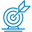 A blue icon of an arrow hitting the center of a target.